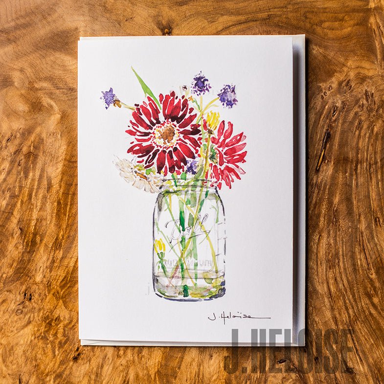 Greeting Card - Flowers in a Ball Jar - J.Heloise